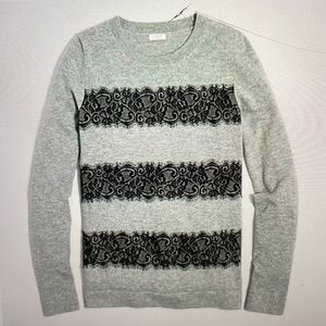 J. Crew Striped Lace Teddy Sweater